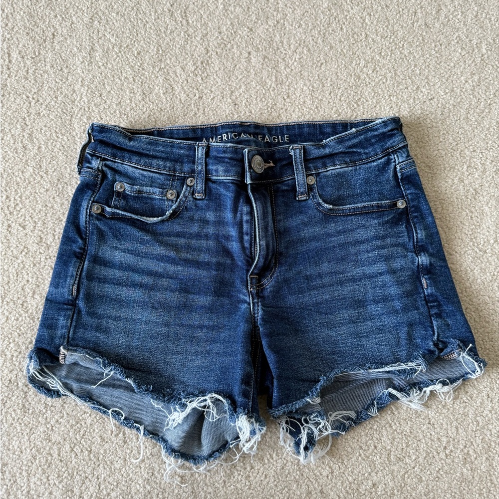 American Eagle AE Dark Wash Midi Cut Off Jean Shorts 6
